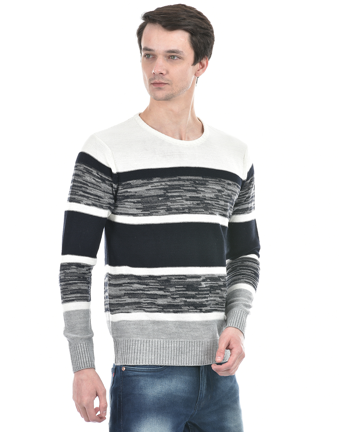 Numero Uno Men Striped Grey Sweater